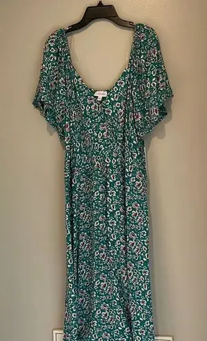 Luxology green floral, full length dress size large new with tags