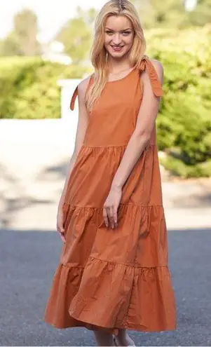 The Comfy And Ready Tessa Tiered Tie Up Maxi Dress In Copper