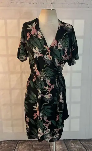 Babaton aritzia black floral true wrap sundress size medium
