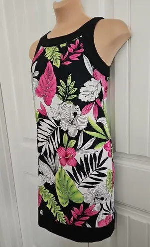 kim rogers Sz 10P Floral Sleeveless Sheath Dress Pockets Tropical Career