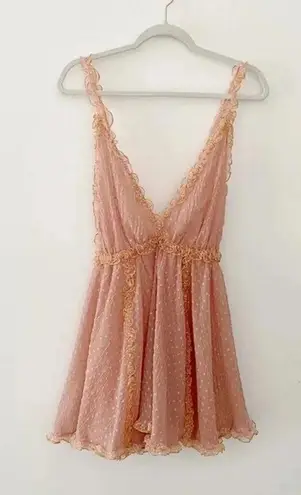 CHIO / Revolve Short Polka Dot Frill Dress in Blush NWOT Size S Retail $394