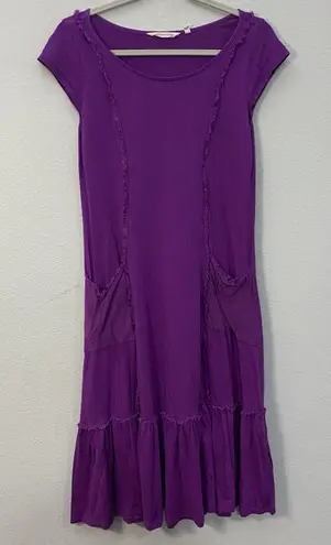 Soft Surroundings Midi Dress Size XS Purple Women's Short Sleeve Boho Pockets