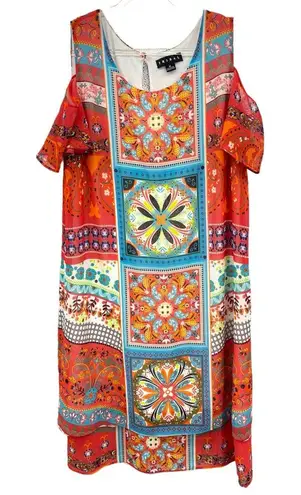 Tribal Brand Womens Dress Size M Mandela Print Cold Shoulder Flowy Lined Tiered Size M