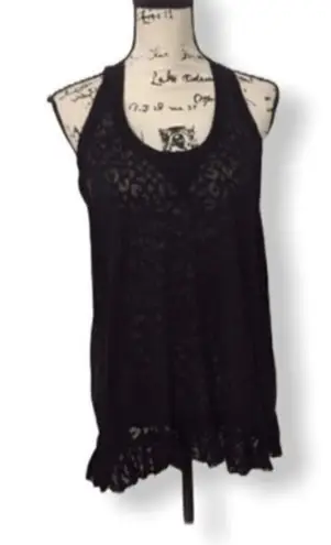 Rebecca Taylor Navy Blue Semi-Sheer Leopard Print Racerback Tank Top Women’s Siz