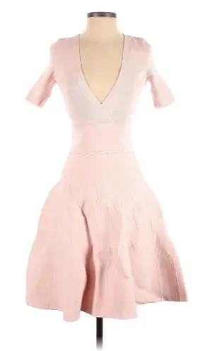 Sandro Esmera Baby Pink Textured Knit V-Neck Dress - FR 36 / US 4