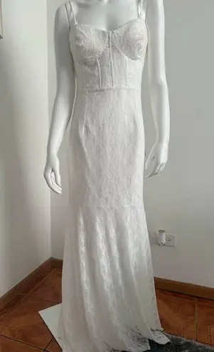 Lulus White Lace Bustier Maxi Dress – Size L – Stretch Fit Bridal Gown – New Size L