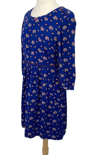 Boden Fit & Flare Mini Dress Allover Autumn Leaf Print Blue Flowy Womens 8