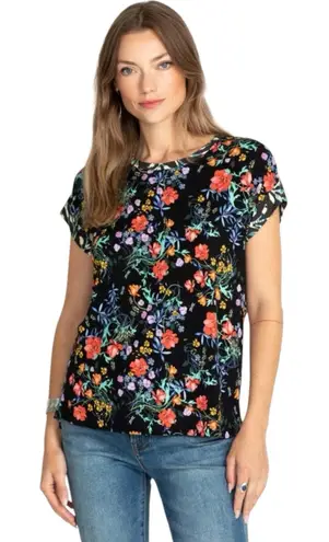 Johnny Was Johnny Was Kashim Relaxed Floral Short Sleeve Top Floral Tee Black Shirt XS