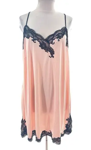 Natori Enchant Lace Trim Satin Chemise pink black sz 1X