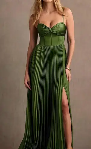 Azazie Forest Green Pleated Maxi Dress