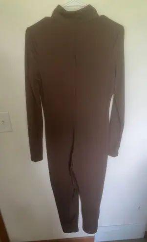 Like Sleeve Jumpsuit With Zipper Brown Size XL - Image 2