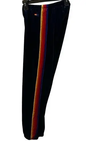 Aviator Nation Classic Velvet Sweatpants Side Rainbow Stripes Drawstring Navy S