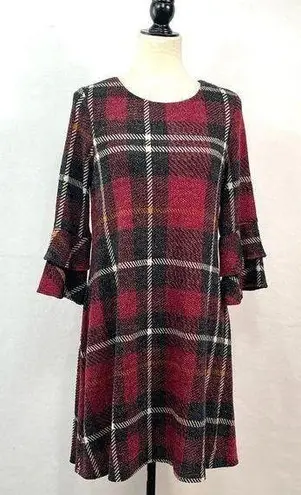 R & K  Plaid Burgundy/Black Shift Dress Size 10