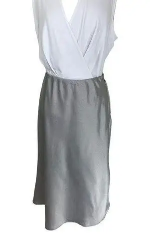 Pinstripe satin slip skirt, Must Have women's large black silver gray silky midi