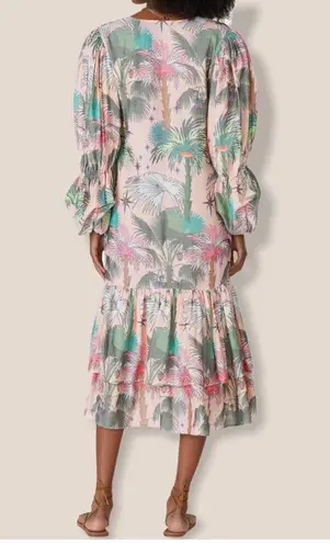 LoboRosa Pink Floral Puff Sleeve Palms Button Front Up Dress Size Large