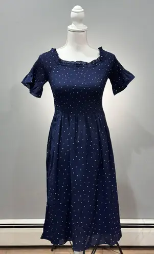 Vine & Love SALE! Navy Smocked Dotted Maxi Dress Size M NWT