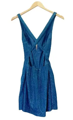 Alyce Paris Mini Dress Size 4 Shimmer Blue Sparkle Cross Strap Open Back #4180
