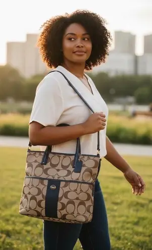 Coach Crossbody Signature Foldover - Khaki/Navy F23304 Jacquard Tote