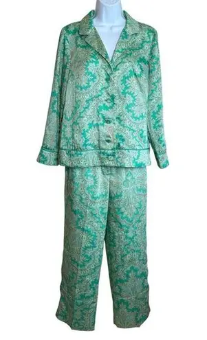 J Crew Collection Drapey Button Top & Pull On Crop Pants Ratti Pendant Paisley S Green