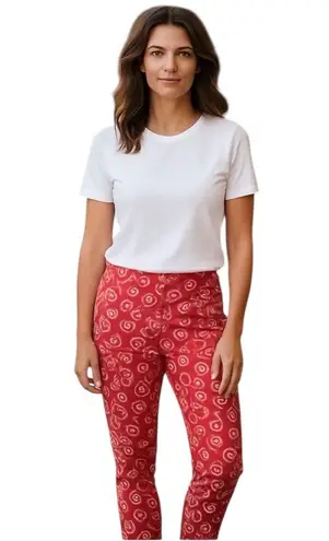 SARA CAMPBELL HEART PRINT PINK CREAM TAN ANKLE PANTS 2