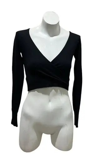 Dreamers Women's Black V-Neck Long Sleeve Crop Top Size S Casual Fall