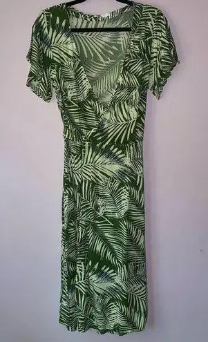 Cupshe  M Wrap Dress Midi Green Tropical Leaf Print Casual