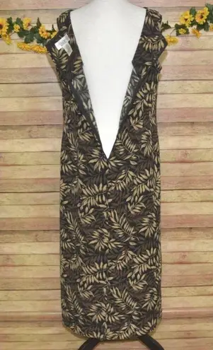 Vintage 90’s Y2K Studio I Black Brown All Over Leaf Print Maxi Dress Women’s 14P