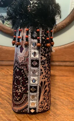 NWT Vintage Satin Leather Bohemian Purse with Beads, Studs & Sparkle (Rare) Black