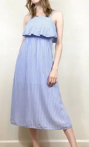 After Market Light Blue & White Striped Midi Dress