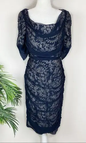 Tadashi Shoji blue embroidered mesh cascade dress