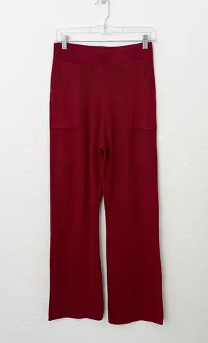 [Pink Queen] Wine Red Matching Ribbed Knit Sweater Wide Leg Pant Set Sz Large L