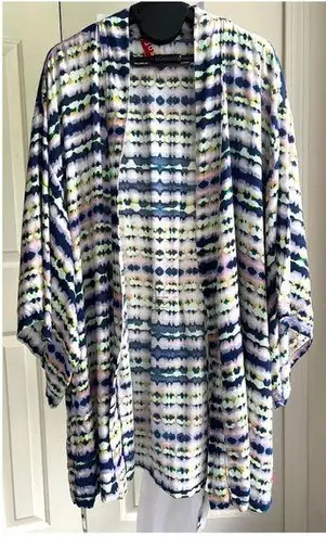 Josie Belted Swim Spring Beach Cover Up Neon Tie Dye Kimono Tunic, One Size Blue Size undefined