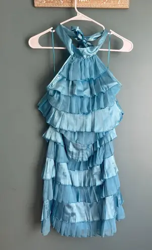 AX Paris Bright Blue Ruffle Halter Mini Dress