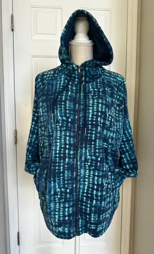 H by Halston H HALSTON Studio French Terry Full Zip Front Hoodie - Ocean Wave Marine Blue NEW