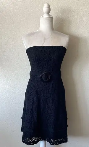 Shoshanna Womens Black Crochet Eyelet Strapless Retro Mod Tea Dress Size 6