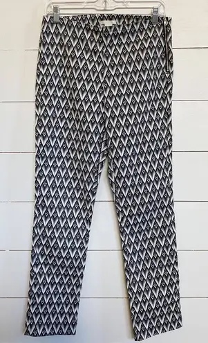 H&M High Waisted Ankle Crop Pants Side Zip Abstract Print Grey Stretch SZ 10 Black