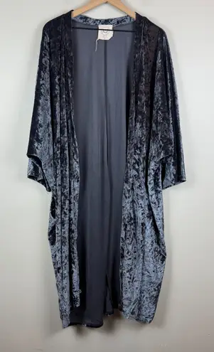 Fantastic Fawn Kimono M Gray Blue Crushed Velvet Open Long Duster Whimsigoth