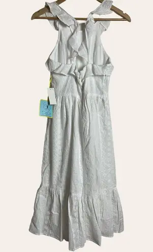 CeCe White Eyelet Embroidered Atrapoy Ruffled Sleeveless Midi Dress Size 0