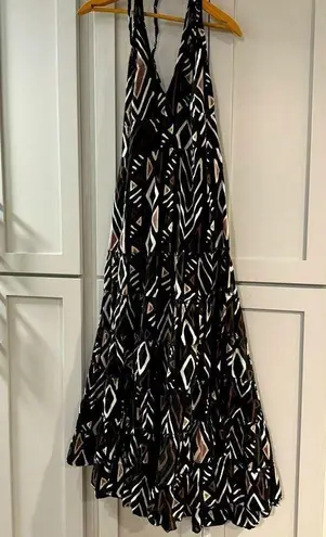 Loose Lucy’s 100% Cotton High Low Full Skirt Backless Dress in Geometric Pattern Black Size M