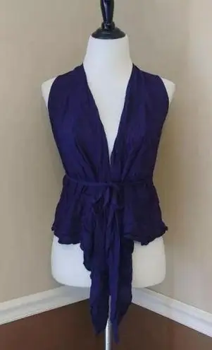 NEW Poema Modcloth Navy Blue Draped Front Vest with Waist Tie Small