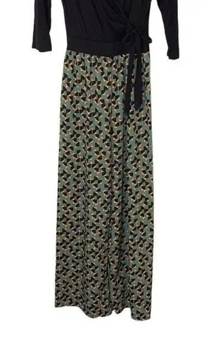 GILLI Womens Wrap Jumpsuit Wide Leg Tie Side Geometric Pants Green Black Medium