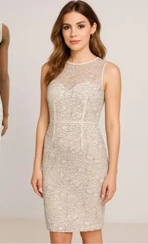 Jill Stuart Jill Love Glow Sheath Dress White Black Lace Illusion Neckline Sz 2