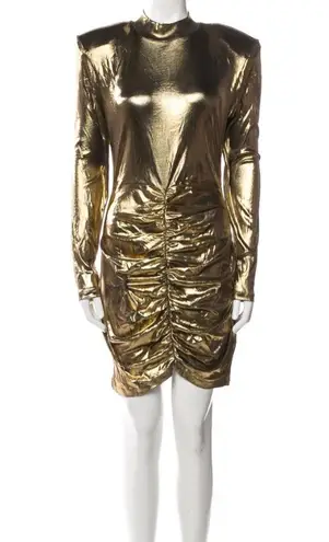 Rotate Birger Christensen NWT Minnie Metallic Gold Lame Mini Dress Ruched Liquid
