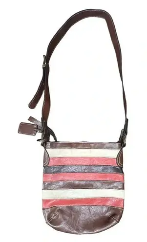 LIZ & CO. LIZ CLAIBORNE SLOUCHY BOHO STRIPED CROSSBODY BAG PURSE Brown