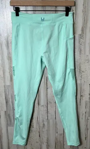 Huk Fishing Bright Mint Green Leggings Mesh Detail Leggings Womens Size Medium