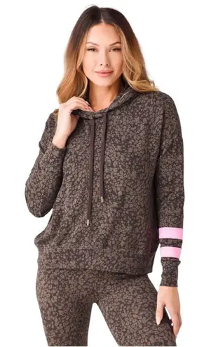 Sundry Sweatshirt Women Small Leopard Print Pink Stripe Hoodie Athleisure NWT
