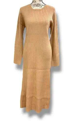 WAYF NWT Nordstrom Hollie Size XL Tan Tie Neck Side Slit Sweater Dress Brunch