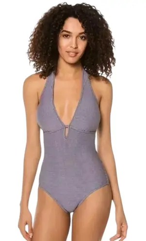 Draper James x Helen Jon One Piece Swimsuit Womens XS Navy Gingham Keyhole USA Blue