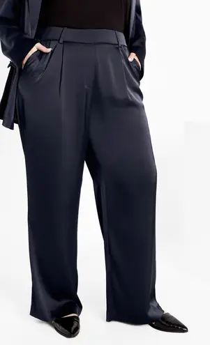 City Chic NWT Rylie Wide Leg Pant In Steel Blue Size XL/22 Lined Satin Feel