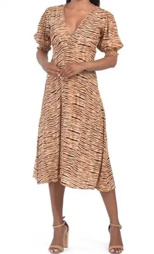 Faithfull the Brand Marie Louise Midi Dress Medium Wyldie Tiger Animal Print